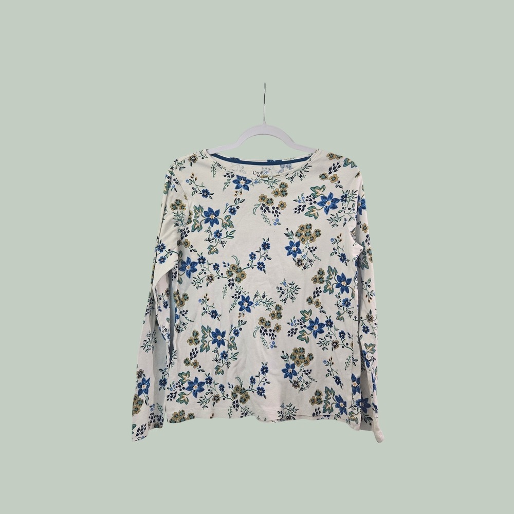 Croft & Barrow The Classic Tee Womens Medium White Blue Floral Cotton LS Shirt